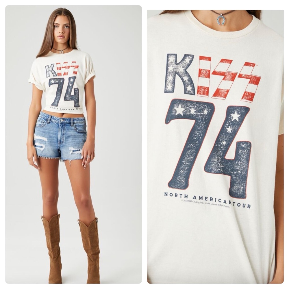 NWOT Vinyl Icons KISS ‘74 North American Tour Natural Band Tshirt S/M